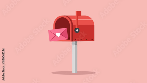 Red Mailbox with Love Letter - Valentine's Day or Romance Concept