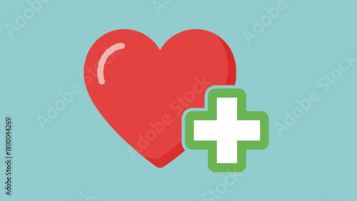 Red Heart and Plus Sign Icon - Health Care, Wellbeing, Medical Symbol