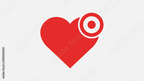 Red Heart Target Icon: Love Goal, Health Focus, Valentine's Day Symbol