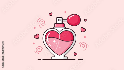 Heart Shaped Perfume Bottle with Pink Liquid and Hearts