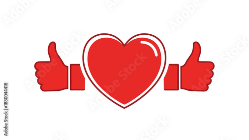 Red Heart with Two Thumbs Up Icons, Social Media Like Concept