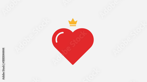 Red Heart with Golden Crown Icon, Symbol of Love, Royalty, and Romance