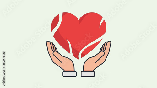 Hands Holding Red Heart Symbol, Love, Care, Health, Charity, Donation Concept