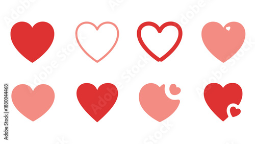 Collection of Red and Pink Heart Icons on White Background