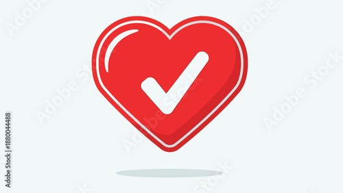 Red heart with white checkmark, symbol of health, love, and confirmation