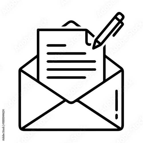 An open envelope with a document marked "draft" and a pen, signifying an unfinished message or work in progress.