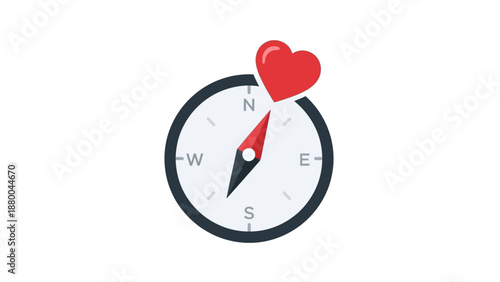 Compass with Heart Icon - Love Navigation and Direction Concept