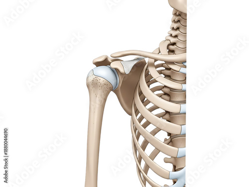 Human skeleton shoulder and ribcage on transparent background