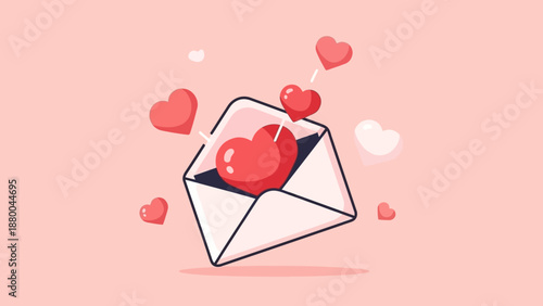 Love letter with hearts flying out of envelope, valentines day concept