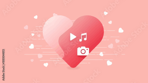 Digital Heart with Media Icons: Love, Music, Photography, Video