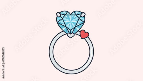Heart Diamond Ring with Small Red Heart Charm on Pastel Background