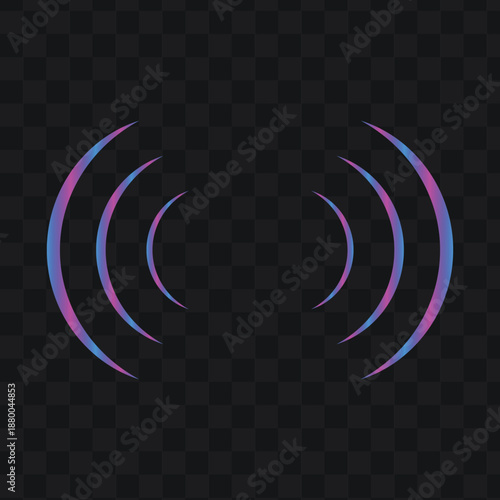Abstract glowing blue and purple concentric arcs symbolizing sound waves or wireless signals on a dark transparent background.