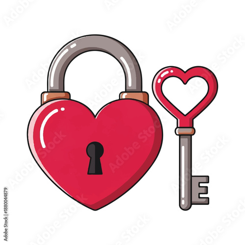 Heart-shaped padlock and key illustration representing love and security concept