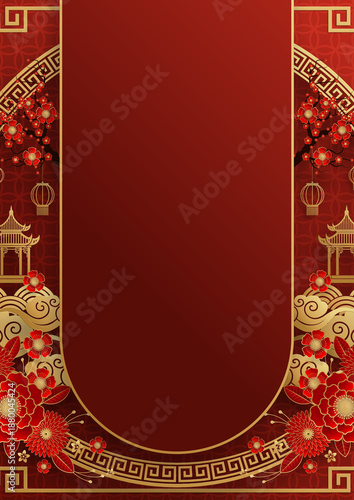 red chinese new year background with gold ornaments