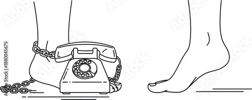 Person chained to old rotary phone