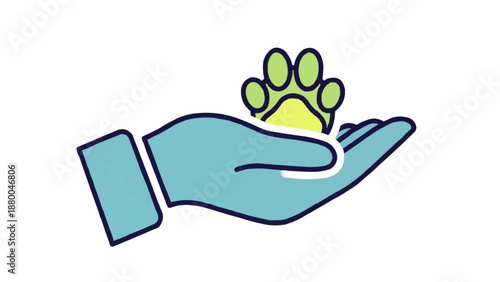 Hand holding a paw print symbol for animal care.