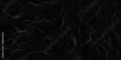 Black crumpled paper texture in low light background vector illustration. 