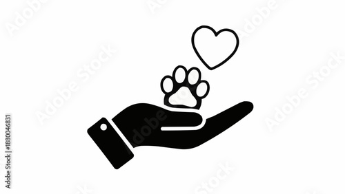 Hand holding a paw print with a heart above symbolizing animal care and love.