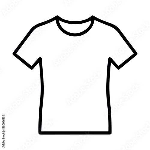 A basic black outline icon portrays a classic short-sleeved t-shirt with a crew neck, perfect for clothing design templates.