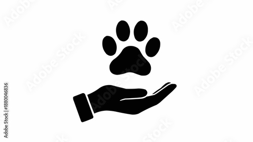 Hand Holding Paw Print Symbol Animal Care Concept.