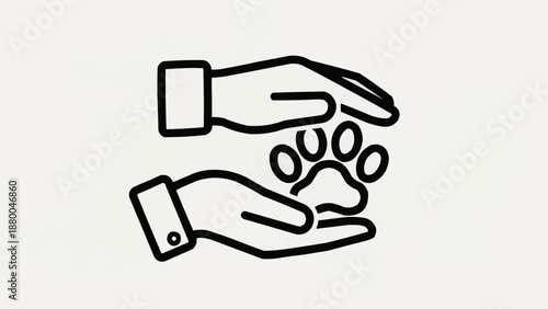 Hands protect animal paw print icon symbol concept.
