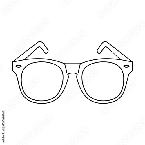 A crisp black outline icon depicts classic wayfarer-style sunglasses, ideal for fashion, travel, or summer accessory concepts.
