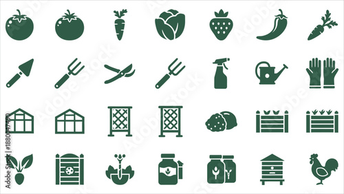Sustainable urban farming flat icon set, vector illustrations for UIUX, books, design, and decorative assets.eps