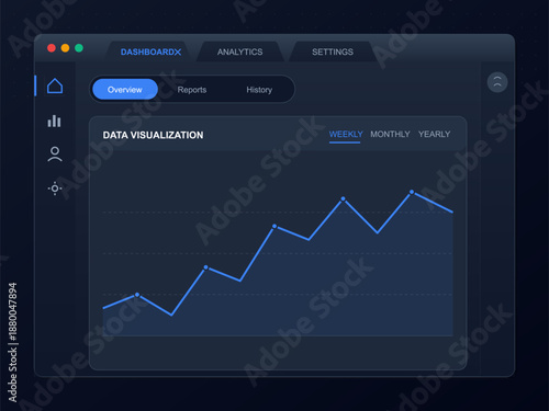 Dashboard displays weekly data visualization with a clear line graph tracking performance over time. User interface elements enhance navigation for analysis.