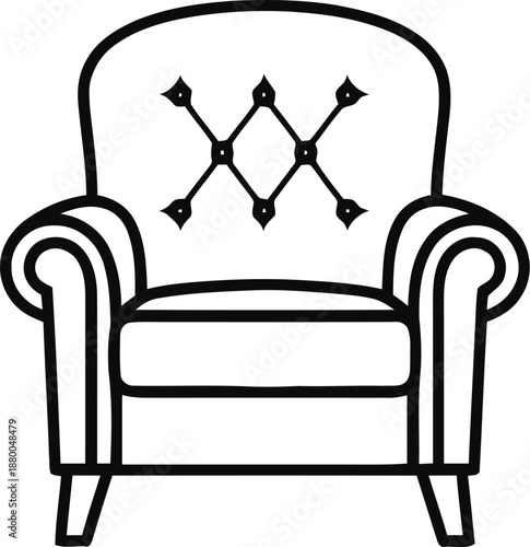 Armchair icon outline vector illustration comfortable furniture for living room interior design home decor seating style