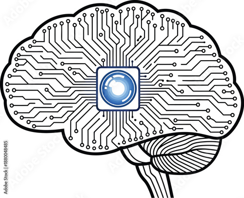 Circuit board brain with blue eye chip implant