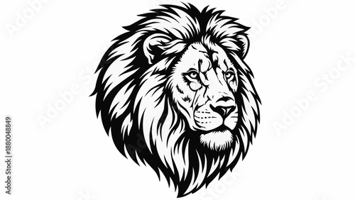 Majestic Lion Head Illustration with Detailed Mane.