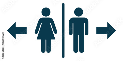 Restroom Symbol Icon for Male and Female. Restroom Signage Collection. male and female gender icons separated by vertical line, shown in solid and outline styles, symbolizing people and gender. 