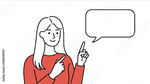 Woman pointing and talking with a speech bubble