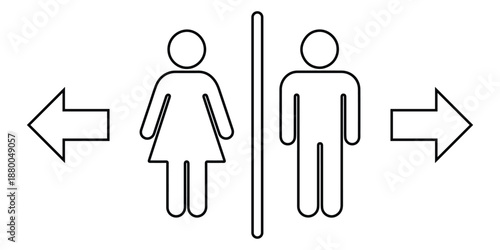 Restroom Symbol Icon for Male and Female. Restroom Signage Collection. male and female gender icons separated by vertical line, shown in solid and outline styles, symbolizing people and gender. 