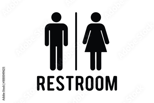 Restroom Symbol Icon for Male and Female. Restroom Signage Collection. male and female gender icons separated by vertical line, shown in solid and outline styles, symbolizing people and gender. 