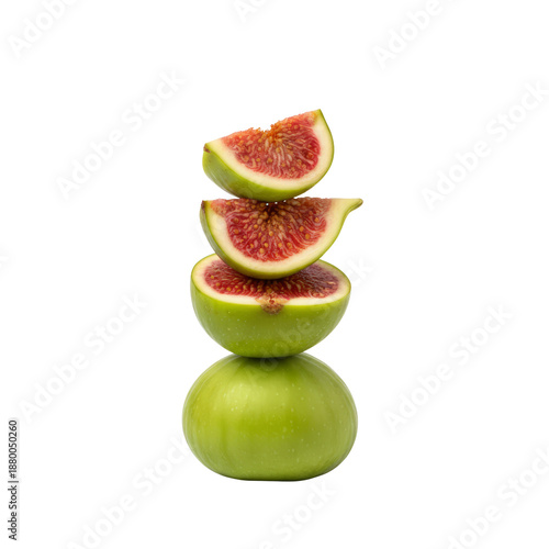 Fresh Green Figs Stacked Isolated on White Background