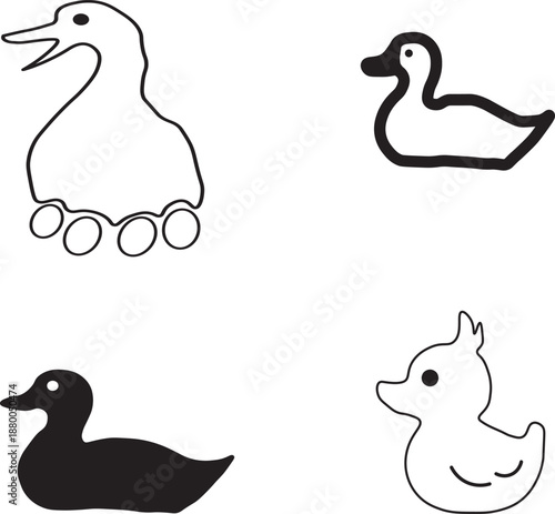 A cartoon vector illustration of a duck with ducklings swimming together on a lake
