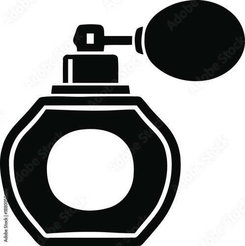 Black silhouette of a vintage perfume bottle with spray atomizer on a transparent background