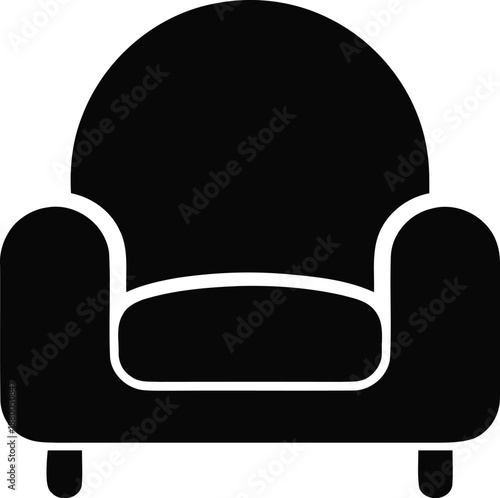 Black silhouette of a modern armchair with rounded back and legs on a transparent background