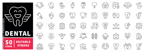 Dental care icons set. editable line icons, outline, oral health symbols