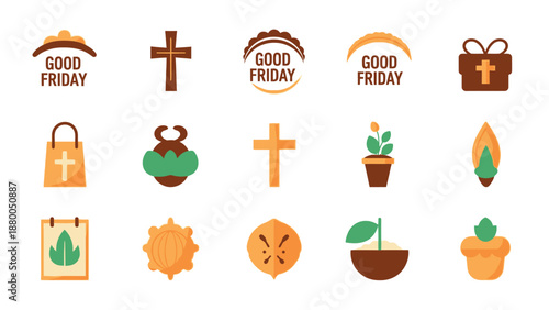 Collection of Good Friday with crosses plants and gift bags brown