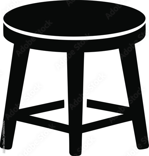 Simple wooden stool vector illustration silhouette furniture item for home or workshop seating object solid black graphic