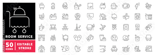 Room service icons set. editable line icons, flat design, hospitality and hotel services