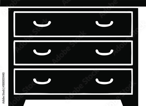 Three drawer chest dresser vector silhouette furniture piece with handles storage unit bedroom interior design element