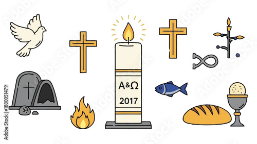 Christian Symbols with Candle and Cross dove