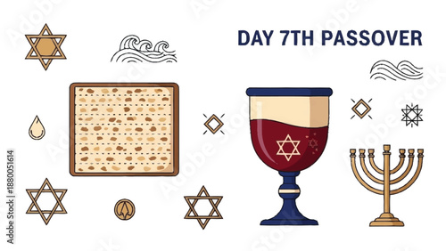 Day 7th Passover celebration with matzah bread and wine cup Jewish holiday