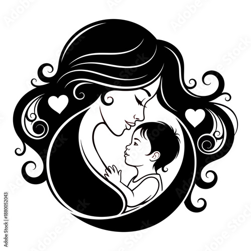 Mother and child embrace illustration isolated on transparent background, Vector
