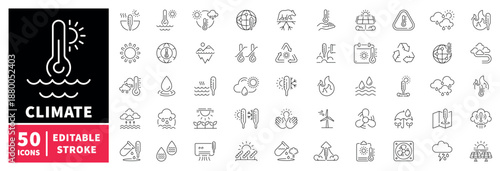 Climate change icons set. editable line icons, linear, environmental symbols