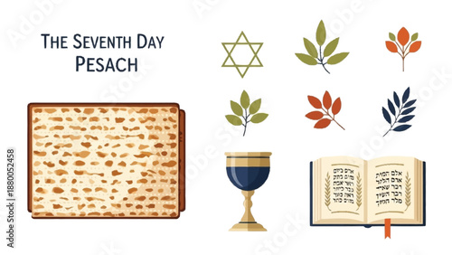 Seventh Day Pesach with Matzo Wine and Book Jewish holiday