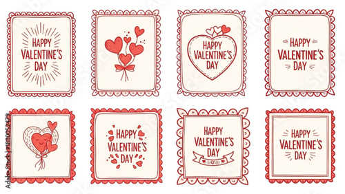 Happy Valentine’s Day Vintage Card Frames with Hearts and Decorative Borders